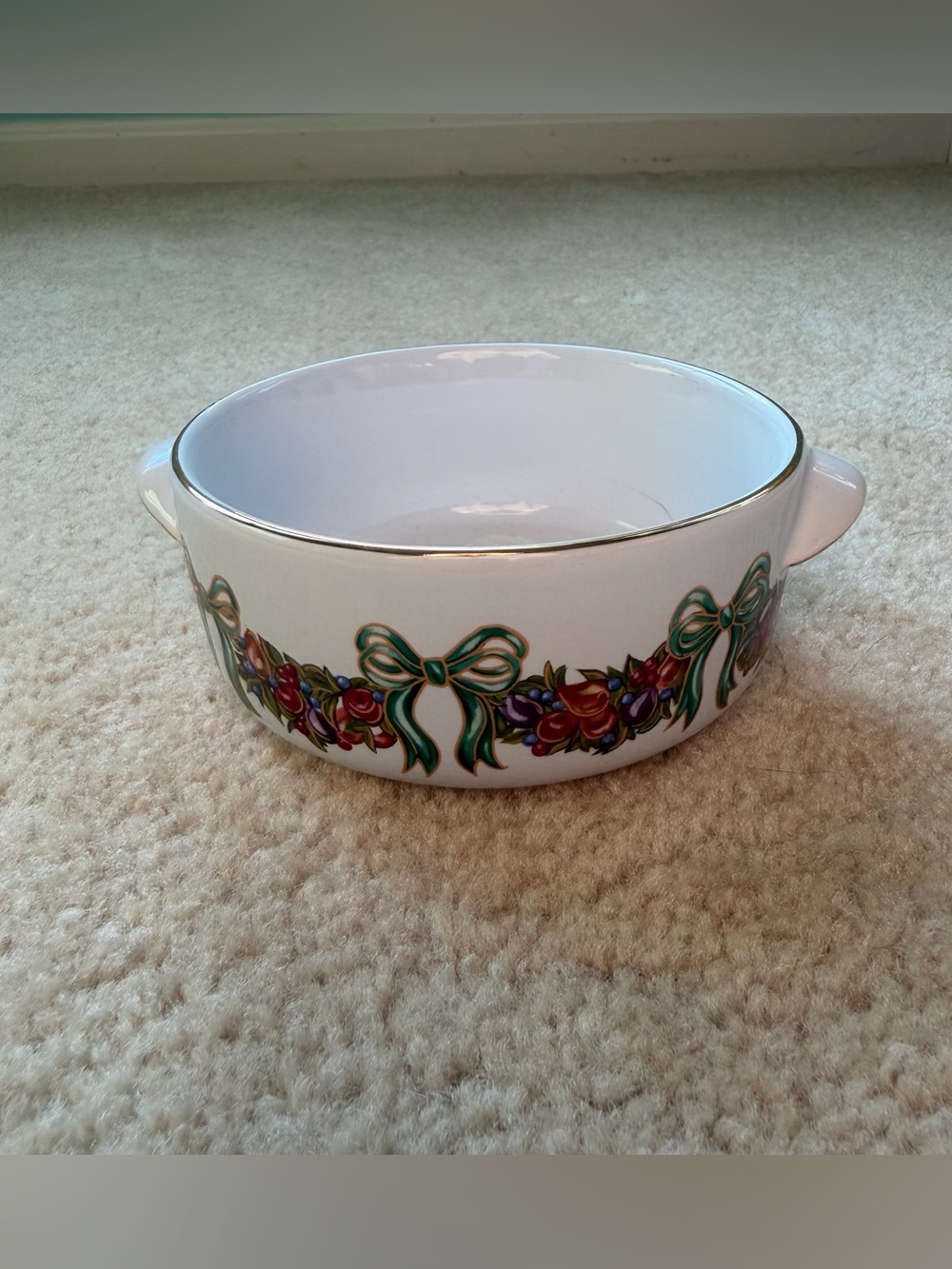 Vintage Claire Burke Hand Decorated Ceramic Dish with Holiday Design - EUC